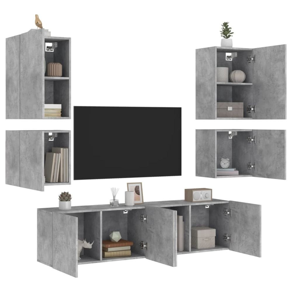 Vidaxl 6-dielne TV nástenné skrinky betónovo sivé kompozitné drevo